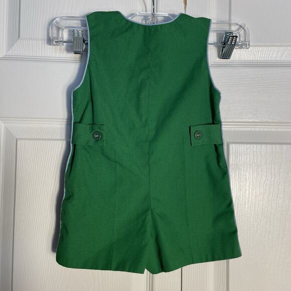 Vintage Romper Unisex 2T Green Teddy Bear Picnic Blanket Applique Sleeveless - Picture 3 of 5